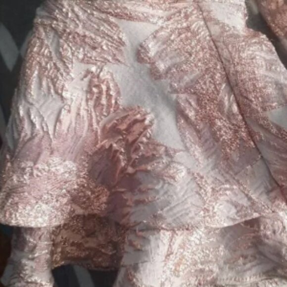 Theia Metallic Gold & Gray Beaded Sequin Neckline Bell Sleeve Dress Size 14 - Picture 6 of 8